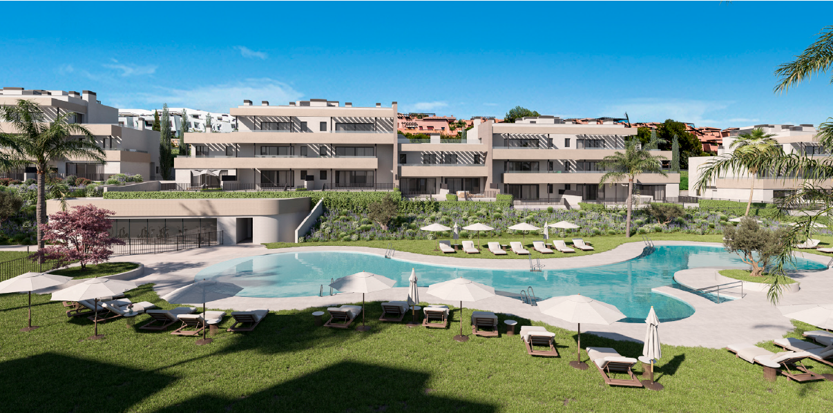 BLISS Homes exterior with community pool
