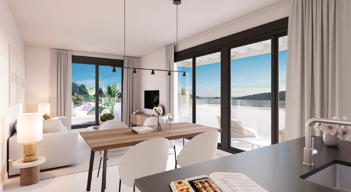 BLISS Homes interior — living and dining with terrace